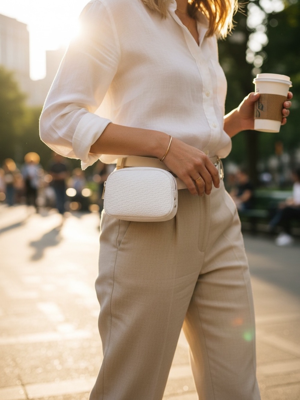 White Textured Belt Bag